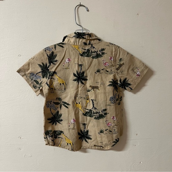 Old Navy Safari Print Tan Button Down Top Linen Blend Size 12/18m - Picture 2 of 3